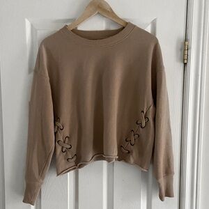 aerie | Lace-Up Side Crewneck Sweatshirt in Taupe